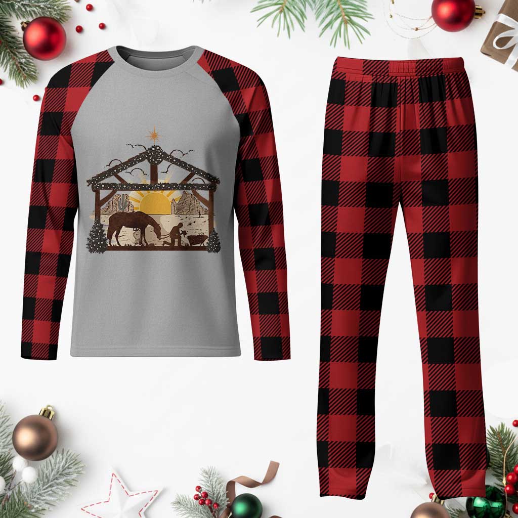 Xmas Western Plaid Pajama Set True Story Jesus Cowboy Nativity Scene TS11 Buffalo Plaid Print Your Wear