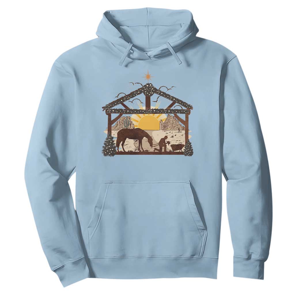 Christmas Western Hoodie True Story Jesus Cowboy Nativity Scene TS11 Light Blue Print Your Wear