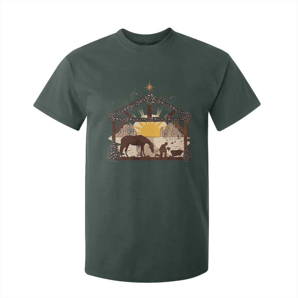 Christmas Western T Shirt For Kid True Story Jesus Cowboy Nativity Scene TS11 Dark Forest Green Print Your Wear