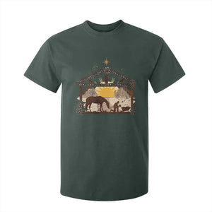 Christmas Western T Shirt For Kid True Story Jesus Cowboy Nativity Scene TS11 Dark Forest Green Print Your Wear