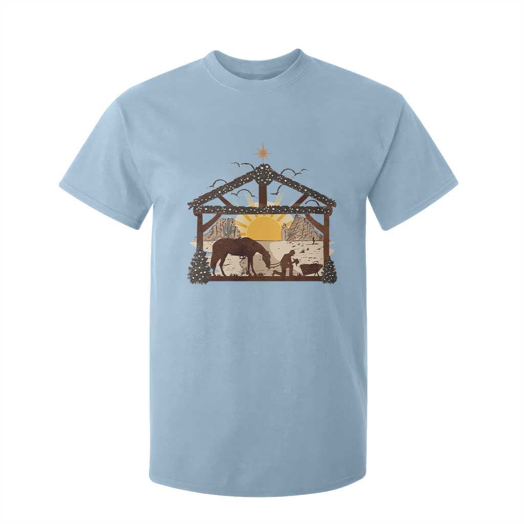 Christmas Western T Shirt For Kid True Story Jesus Cowboy Nativity Scene TS11 Light Blue Print Your Wear