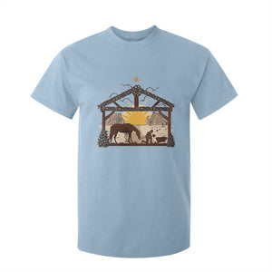 Christmas Western T Shirt For Kid True Story Jesus Cowboy Nativity Scene TS11 Light Blue Print Your Wear
