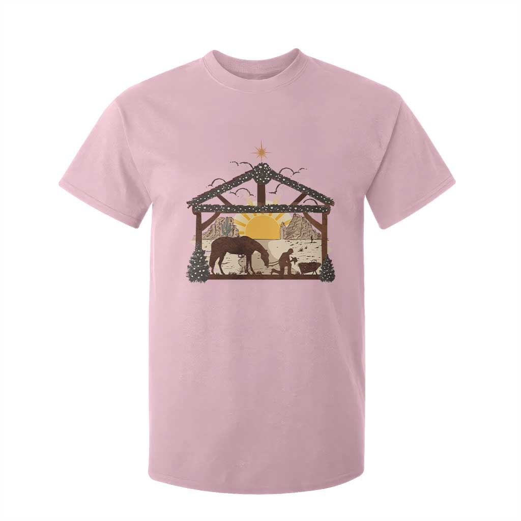 Christmas Western T Shirt For Kid True Story Jesus Cowboy Nativity Scene TS11 Light Pink Print Your Wear