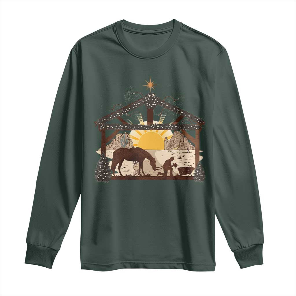 Christmas Western Long Sleeve Shirt True Story Jesus Cowboy Nativity Scene TS11 Dark Forest Green Print Your Wear