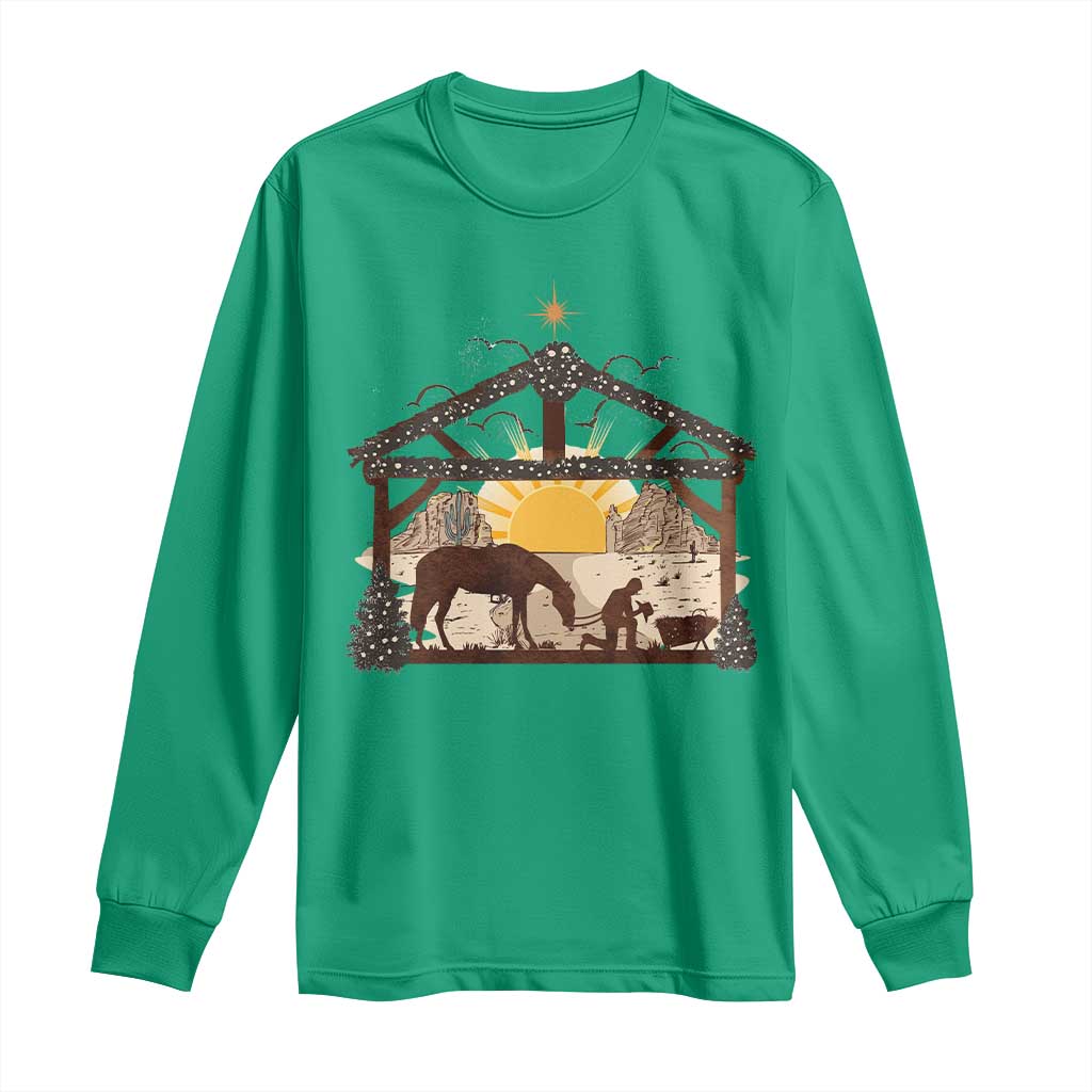 Christmas Western Long Sleeve Shirt True Story Jesus Cowboy Nativity Scene TS11 Irish Green Print Your Wear