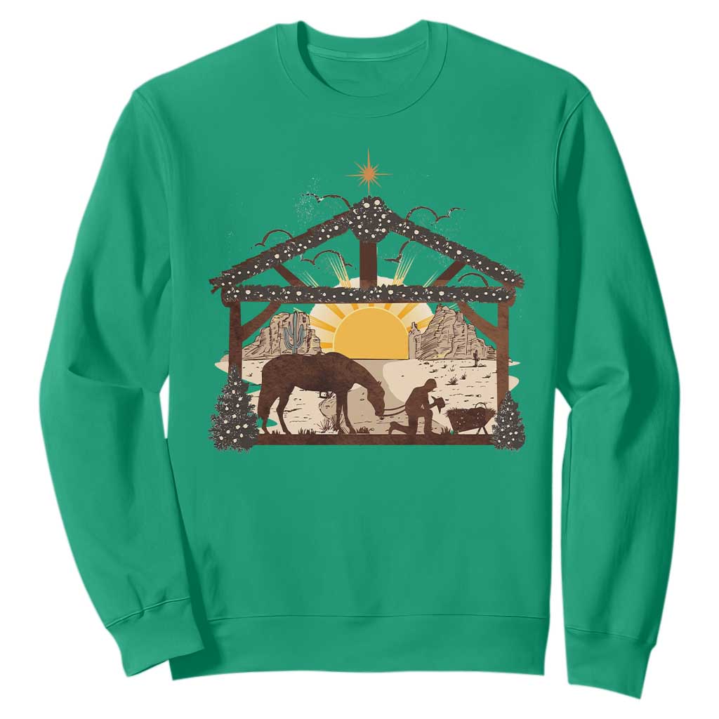 Christmas Western Sweatshirt True Story Jesus Cowboy Nativity Scene TS11 Irish Green Print Your Wear