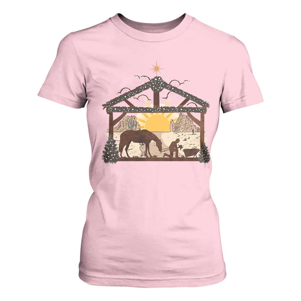 Christmas Western T Shirt For Women True Story Jesus Cowboy Nativity Scene TS11 Light Pink Print Your Wear