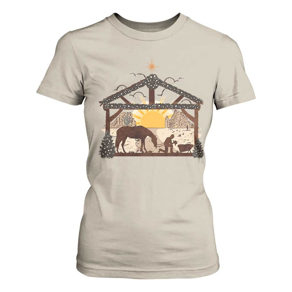 Christmas Western T Shirt For Women True Story Jesus Cowboy Nativity Scene TS11 Sand Print Your Wear