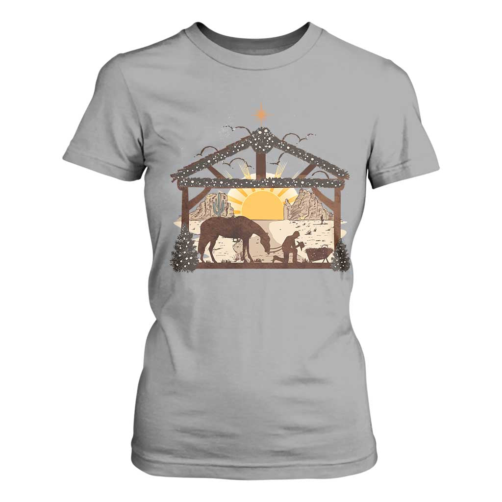 Christmas Western T Shirt For Women True Story Jesus Cowboy Nativity Scene TS11 Sport Gray Print Your Wear