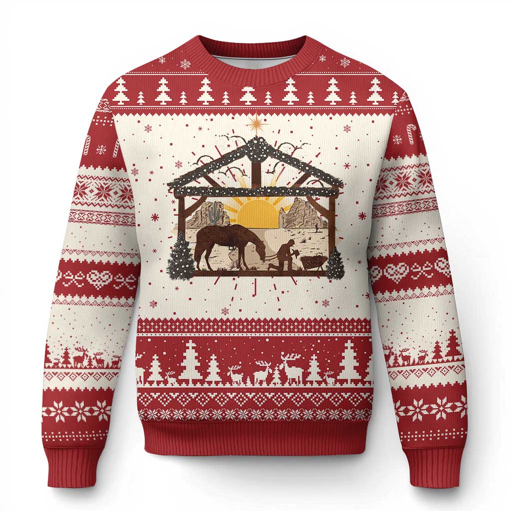 Xmas Western Ugly Christmas Sweater True Story Jesus Cowboy Nativity Scene TS11 Red Print Your Wear