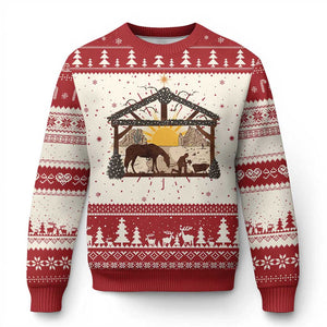 Xmas Western Ugly Christmas Sweater True Story Jesus Cowboy Nativity Scene TS11 Red Print Your Wear