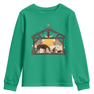 Christmas Western Youth Sweatshirt True Story Jesus Cowboy Nativity Scene TS11 Irish Green Print Your Wear
