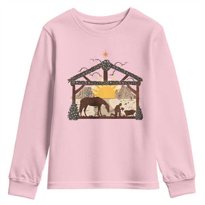 Christmas Western Youth Sweatshirt True Story Jesus Cowboy Nativity Scene TS11 Light Pink Print Your Wear