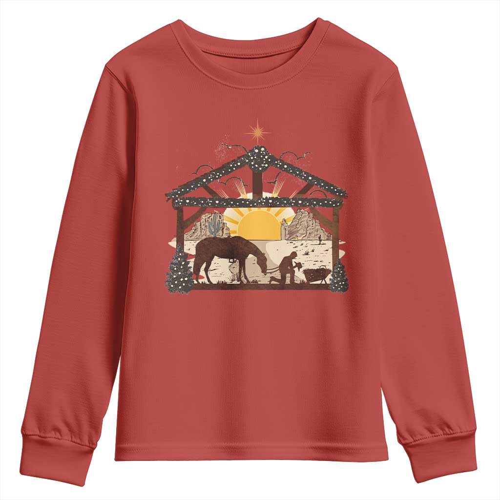 Christmas Western Youth Sweatshirt True Story Jesus Cowboy Nativity Scene TS11 Red Print Your Wear