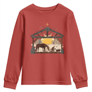 Christmas Western Youth Sweatshirt True Story Jesus Cowboy Nativity Scene TS11 Red Print Your Wear