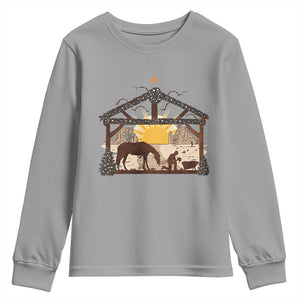 Christmas Western Youth Sweatshirt True Story Jesus Cowboy Nativity Scene TS11 Sport Gray Print Your Wear