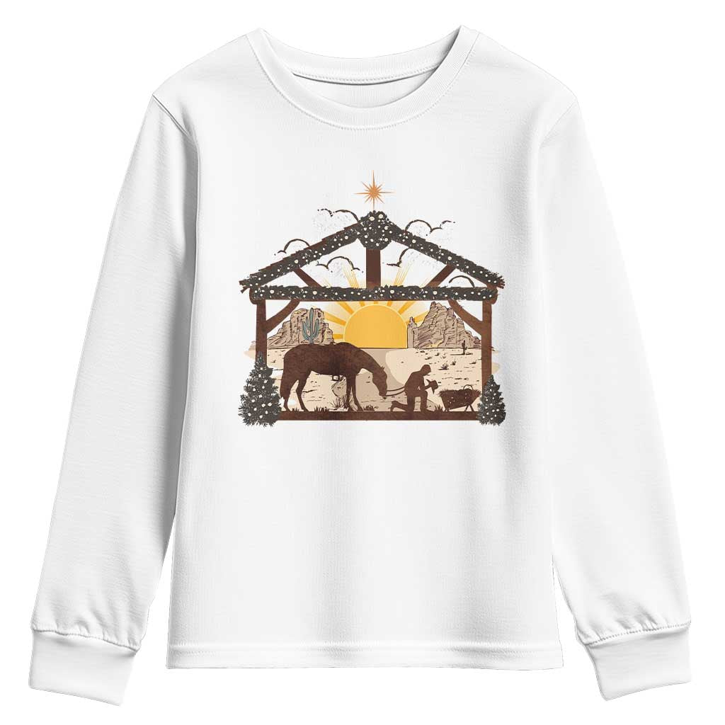 Christmas Western Youth Sweatshirt True Story Jesus Cowboy Nativity Scene TS11 White Print Your Wear