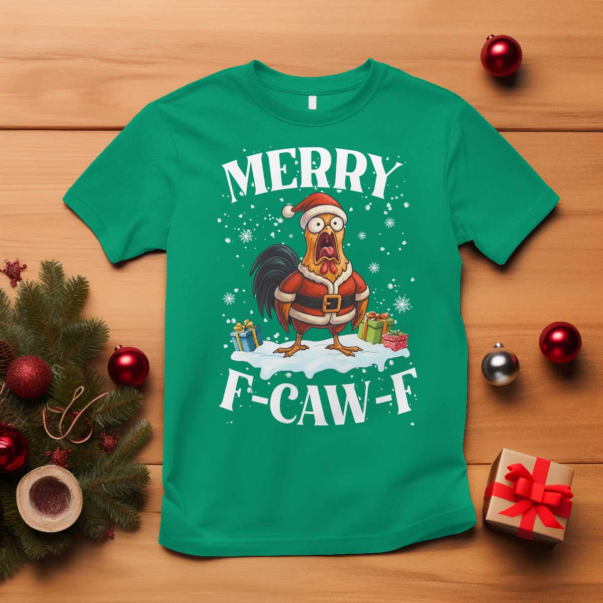 Funny F Caw F Chicken Christmas T Shirt Merry F Caw F Quote Holiday TS11 Irish Green Print Your Wear