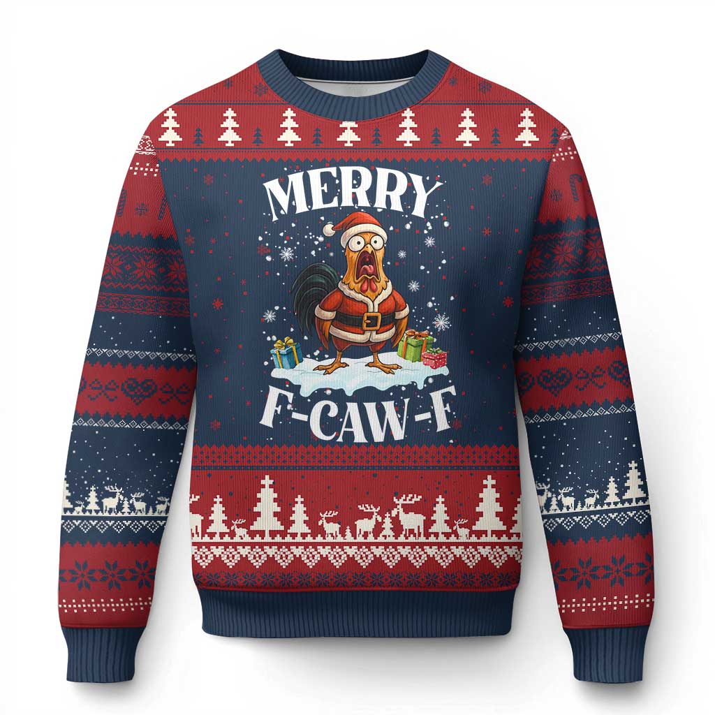 Funny F Caw F Chicken Xmas Ugly Christmas Sweater Merry F Caw F Quote Holiday TS11 Navy Red Print Your Wear