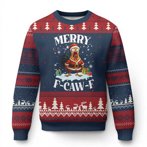 Funny F Caw F Chicken Xmas Ugly Christmas Sweater Merry F Caw F Quote Holiday TS11 Navy Red Print Your Wear