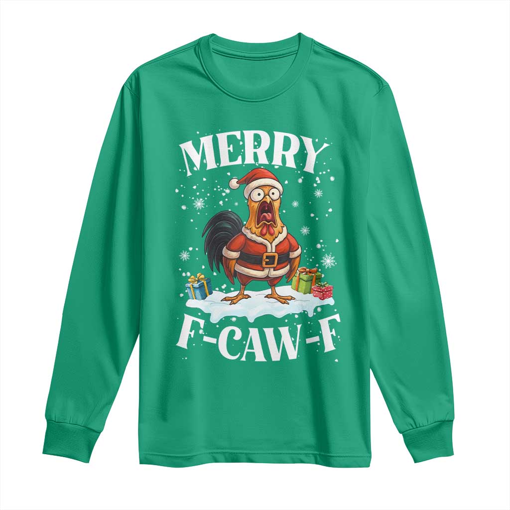 Funny F Caw F Chicken Christmas Long Sleeve Shirt Merry F Caw F Quote Holiday TS11 Irish Green Print Your Wear