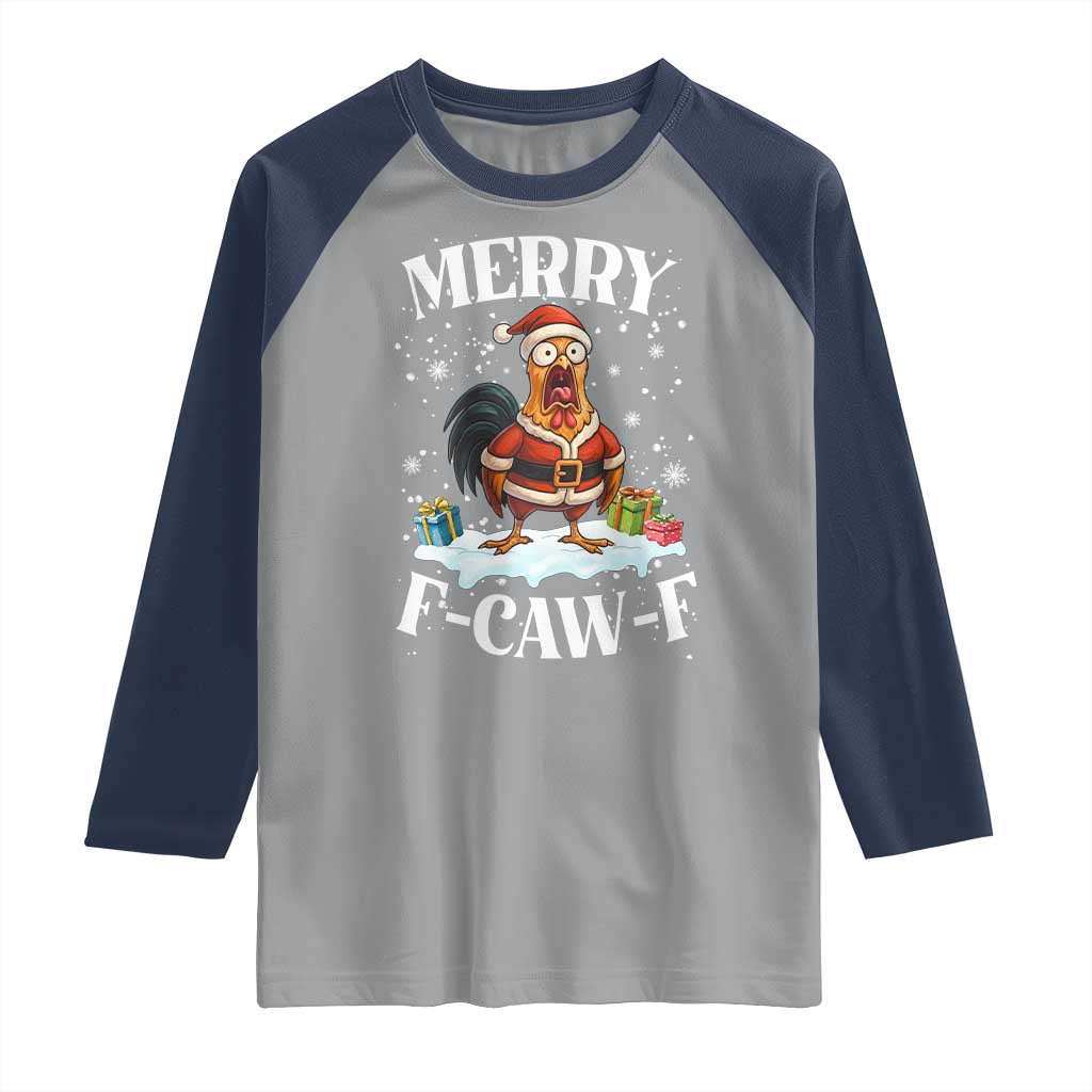 Funny F Caw F Chicken Christmas Raglan Shirt Merry F Caw F Quote Holiday TS11 Sport Gray Navy Print Your Wear