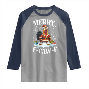 Funny F Caw F Chicken Christmas Raglan Shirt Merry F Caw F Quote Holiday TS11 Sport Gray Navy Print Your Wear