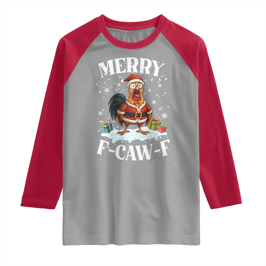 Funny F Caw F Chicken Christmas Raglan Shirt Merry F Caw F Quote Holiday TS11 Sport Gray Red Print Your Wear