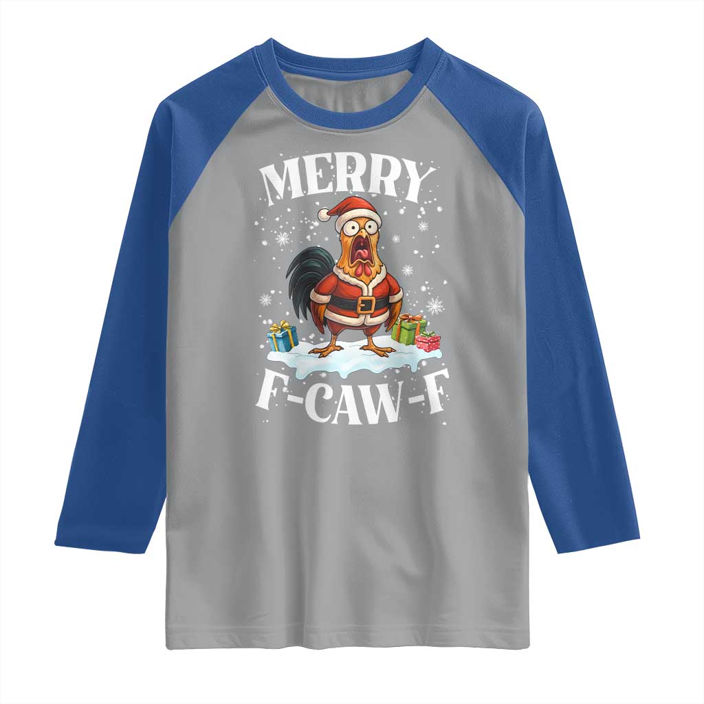 Funny F Caw F Chicken Christmas Raglan Shirt Merry F Caw F Quote Holiday TS11 Sport Gray Royal Print Your Wear