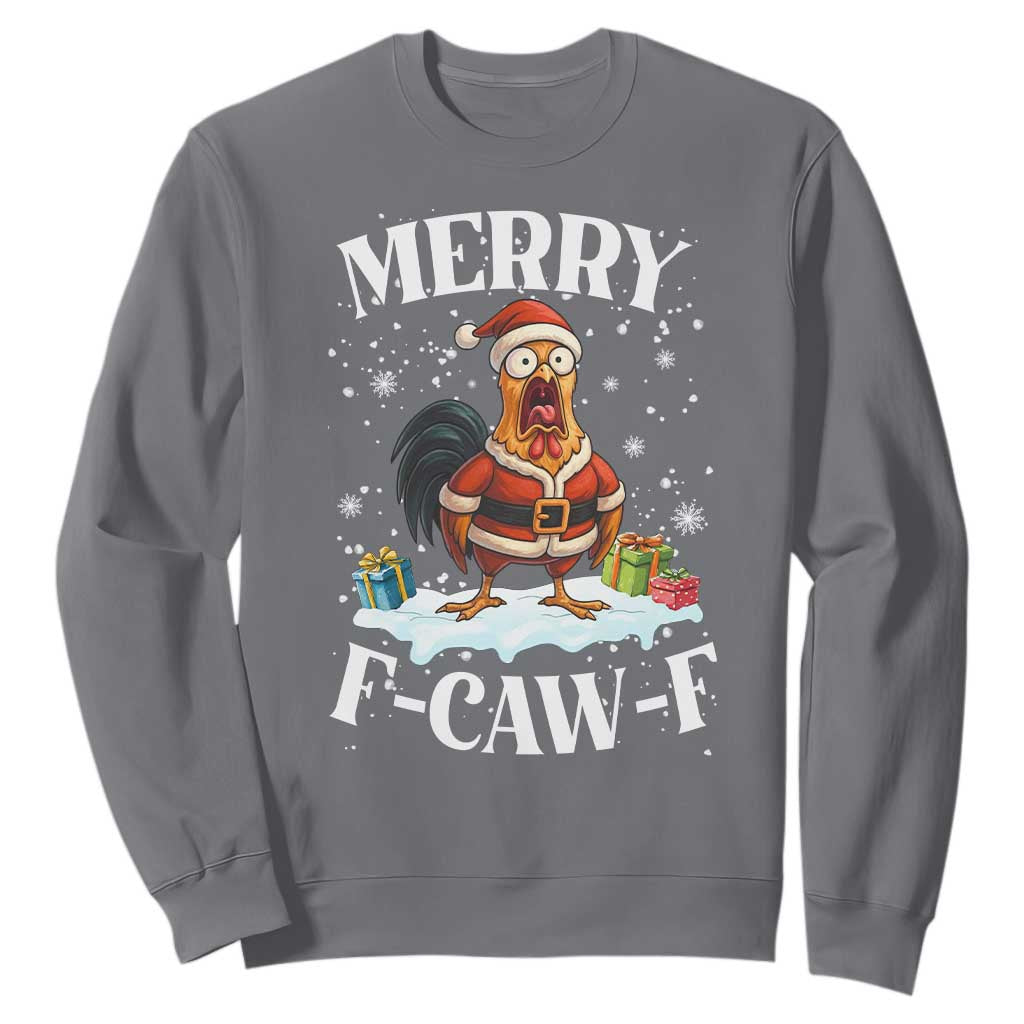 Funny F Caw F Chicken Christmas Sweatshirt Merry F Caw F Quote Holiday TS11 Charcoal Print Your Wear