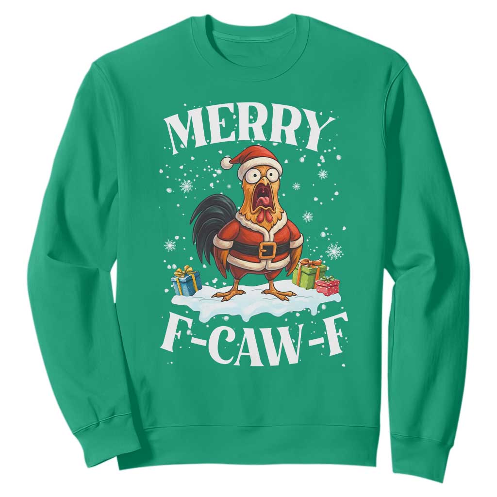 Funny F Caw F Chicken Christmas Sweatshirt Merry F Caw F Quote Holiday TS11 Irish Green Print Your Wear