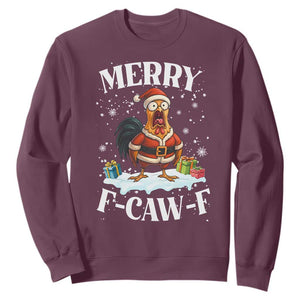 Funny F Caw F Chicken Christmas Sweatshirt Merry F Caw F Quote Holiday TS11 Maroon Print Your Wear