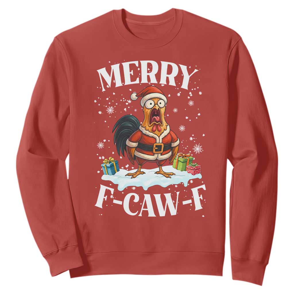 Funny F Caw F Chicken Christmas Sweatshirt Merry F Caw F Quote Holiday TS11 Red Print Your Wear