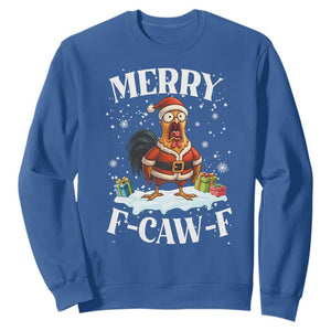 Funny F Caw F Chicken Christmas Sweatshirt Merry F Caw F Quote Holiday TS11 Royal Blue Print Your Wear