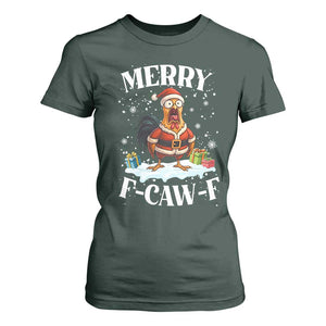 Funny F Caw F Chicken Christmas T Shirt For Women Merry F Caw F Quote Holiday TS11 Dark Forest Green Print Your Wear
