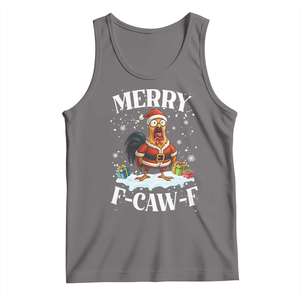 Funny F Caw F Chicken Christmas Tank Top Merry F Caw F Quote Holiday TS11 Deep Heather Print Your Wear