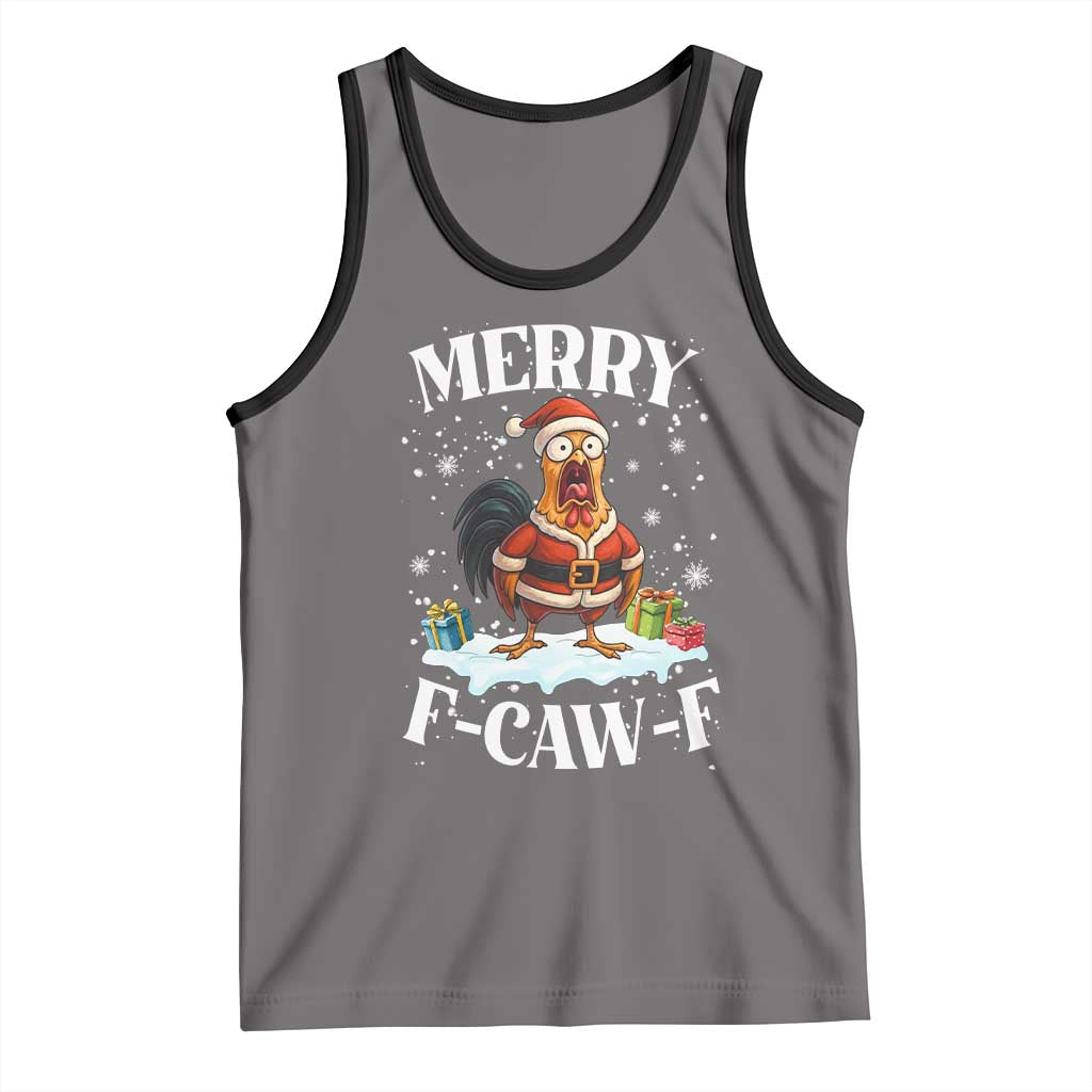 Funny F Caw F Chicken Christmas Tank Top Merry F Caw F Quote Holiday TS11 Deep Heather Black Print Your Wear