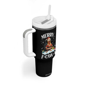 Funny F Caw F Chicken Christmas Tumbler With Handle Merry F Caw F Quote Holiday TS11 Print Your Wear