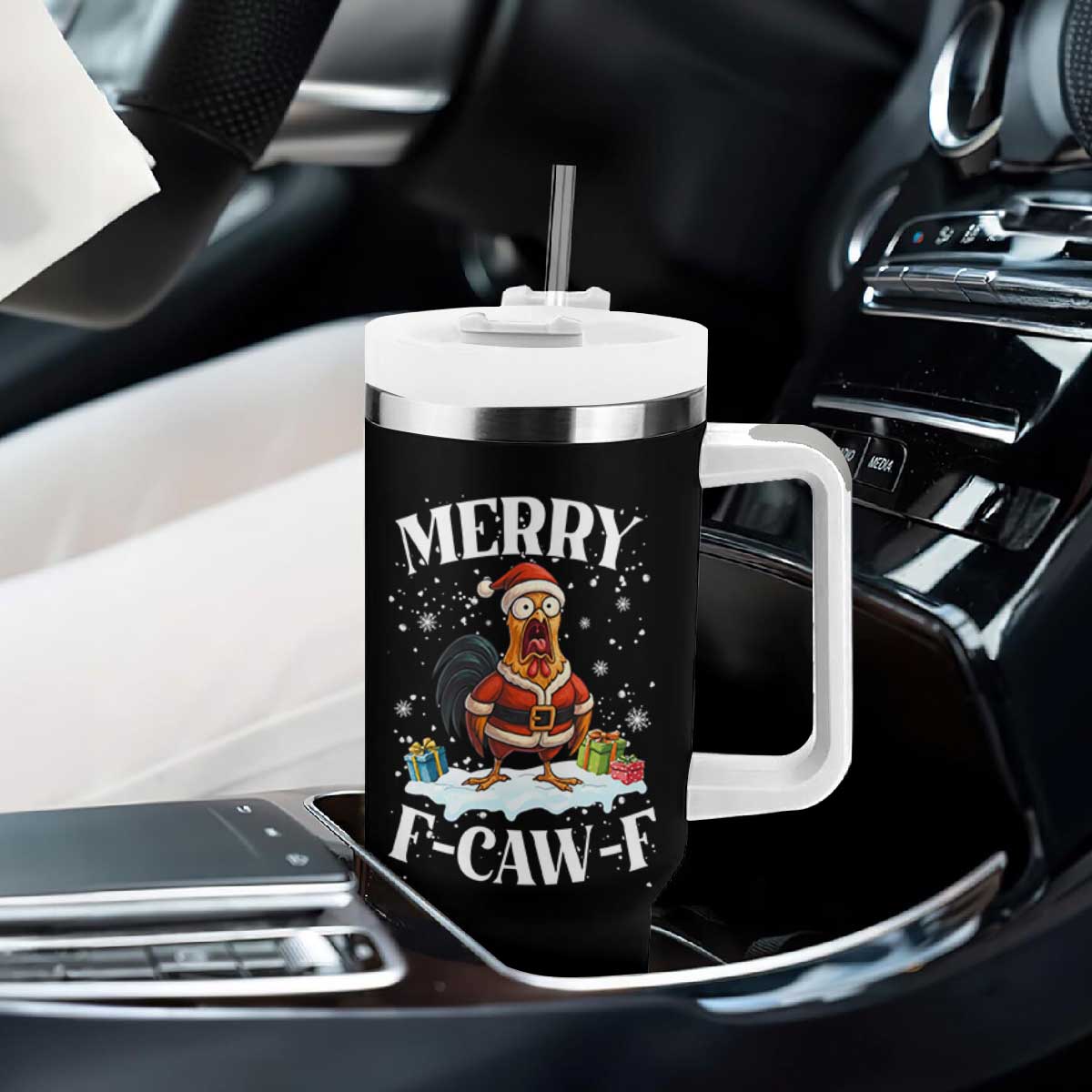 Funny F Caw F Chicken Christmas Tumbler With Handle Merry F Caw F Quote Holiday TS11 Print Your Wear