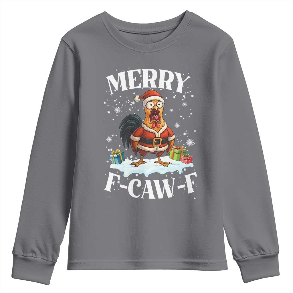 Funny F Caw F Chicken Christmas Youth Sweatshirt Merry F Caw F Quote Holiday TS11 Charcoal Print Your Wear
