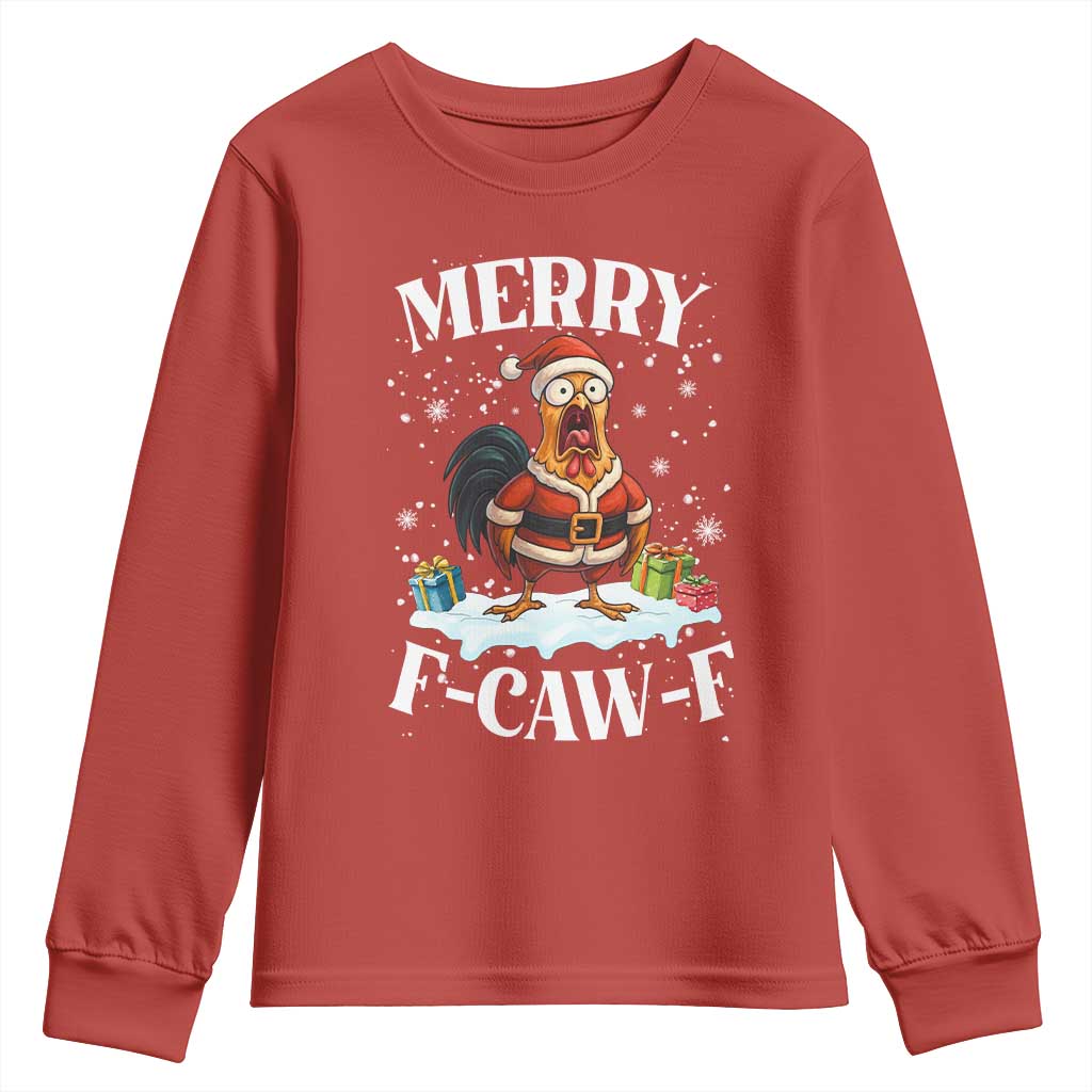 Funny F Caw F Chicken Christmas Youth Sweatshirt Merry F Caw F Quote Holiday TS11 Red Print Your Wear