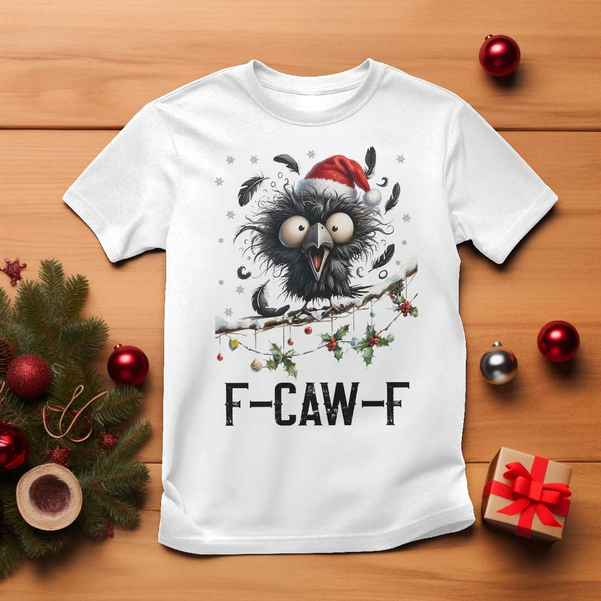 Funny F Caw F Christmas Crow T Shirt Santa Raven Xmas Holiday Snowflake TS11 White Print Your Wear