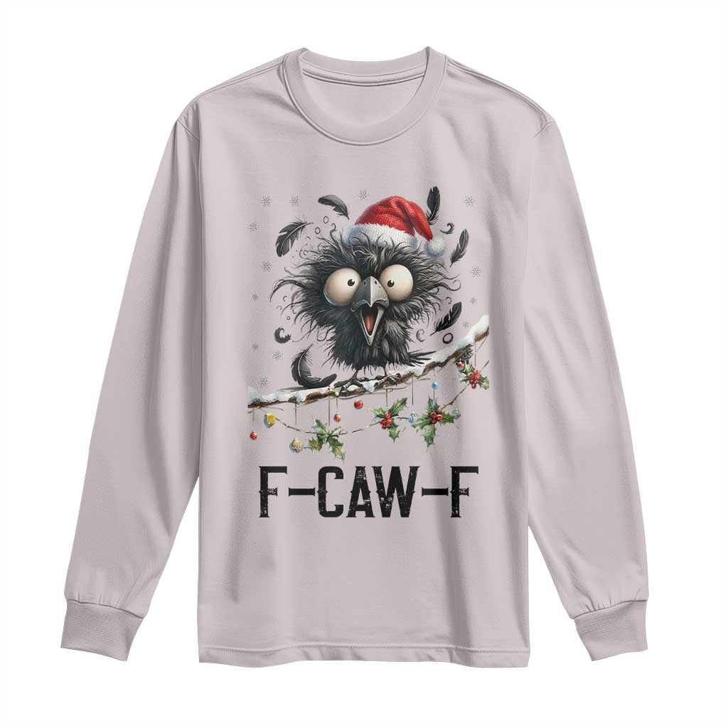 Funny F Caw F Christmas Crow Long Sleeve Shirt Santa Raven Xmas Holiday Snowflake TS11 Ice Gray Print Your Wear
