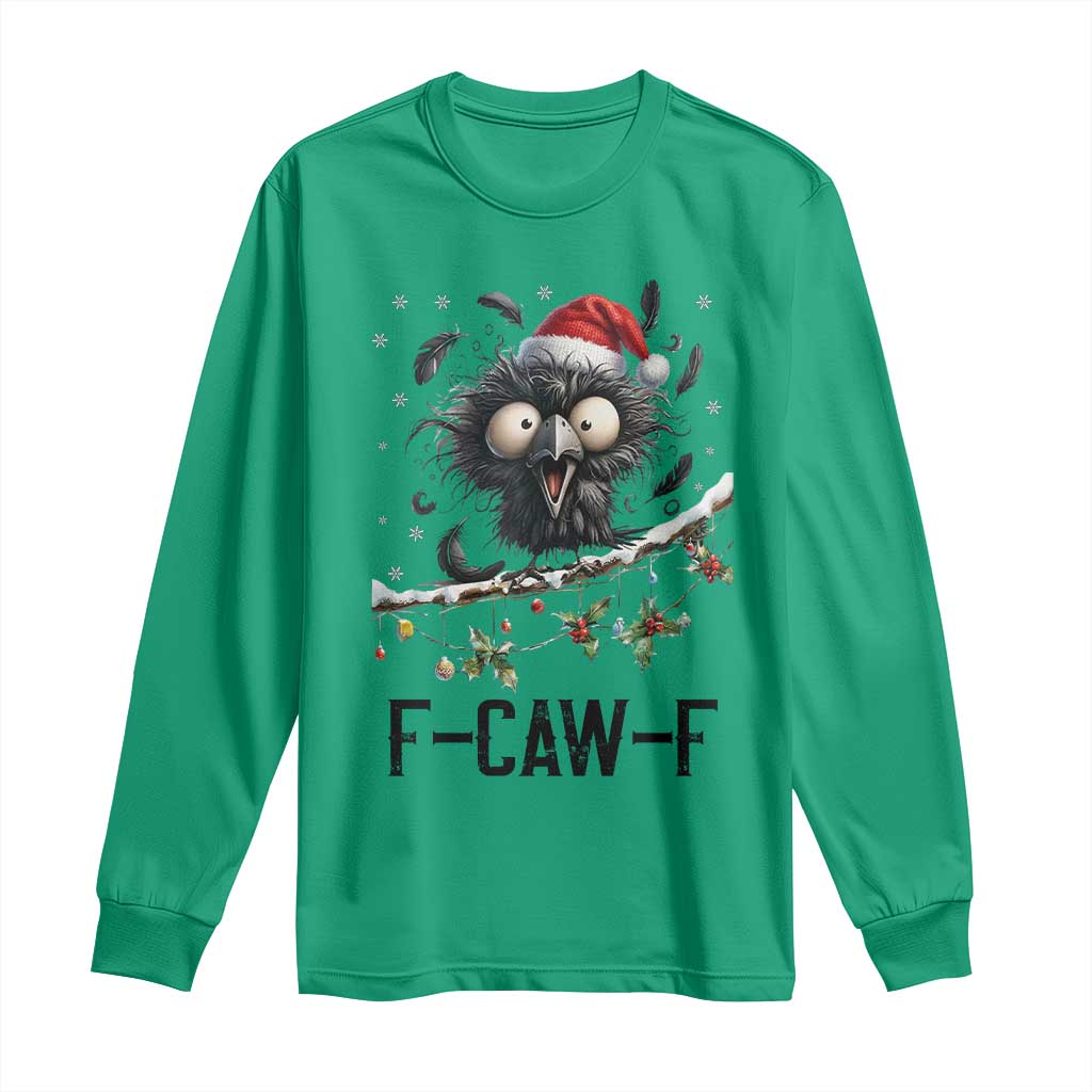 Funny F Caw F Christmas Crow Long Sleeve Shirt Santa Raven Xmas Holiday Snowflake TS11 Irish Green Print Your Wear