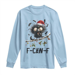 Funny F Caw F Christmas Crow Long Sleeve Shirt Santa Raven Xmas Holiday Snowflake TS11 Light Blue Print Your Wear