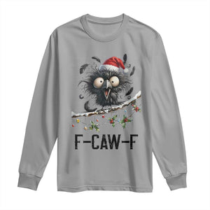 Funny F Caw F Christmas Crow Long Sleeve Shirt Santa Raven Xmas Holiday Snowflake TS11 Sport Gray Print Your Wear