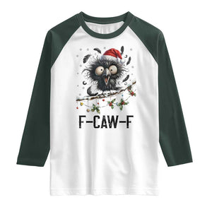 Funny F Caw F Christmas Crow Raglan Shirt Santa Raven Xmas Holiday Snowflake TS11 White Dark Forest Green Print Your Wear