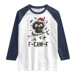 Funny F Caw F Christmas Crow Raglan Shirt Santa Raven Xmas Holiday Snowflake TS11 White Navy Print Your Wear