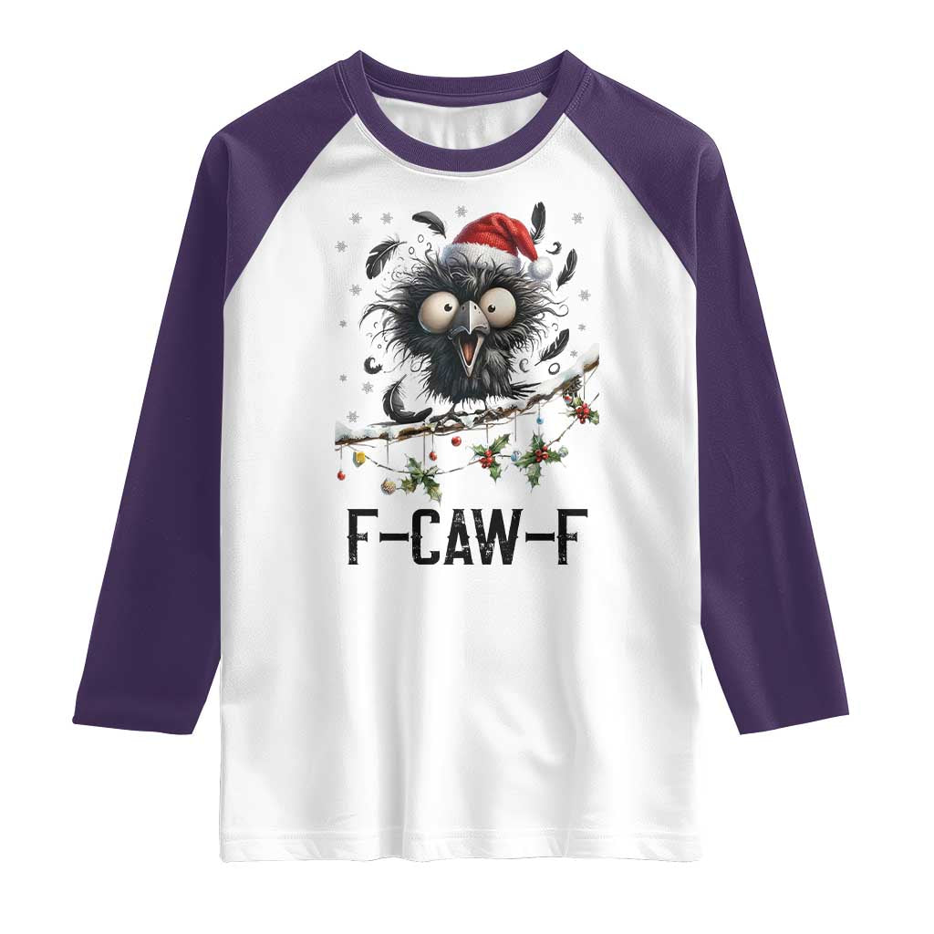 Funny F Caw F Christmas Crow Raglan Shirt Santa Raven Xmas Holiday Snowflake TS11 White Purple Print Your Wear