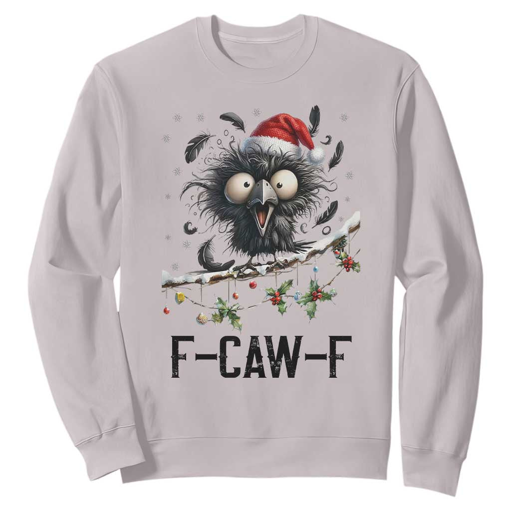 Funny F Caw F Christmas Crow Sweatshirt Santa Raven Xmas Holiday Snowflake TS11 Ice Gray Print Your Wear